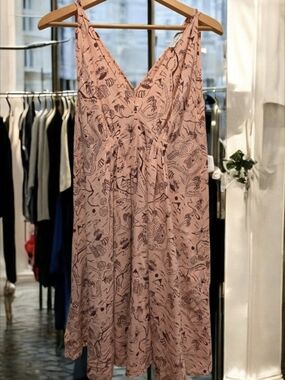 & OTHER STORIES PARIS ATELIER Peach Dress with Brown Botanical Print
